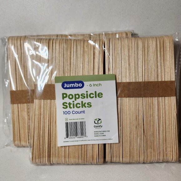 200 Count Jumbo Popsicle Sticks 6" Craft School Art Supplies Wooden Ice Cream - Picture 3 of 11